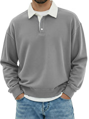 Men's Casual Solid Color Collar Color Simple Loose Long Sleeve Lar Polo Shirt