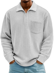 Men's Daily Casual Ribbed Lapel Manhattan Loose Long-sleeved Polo Shirt