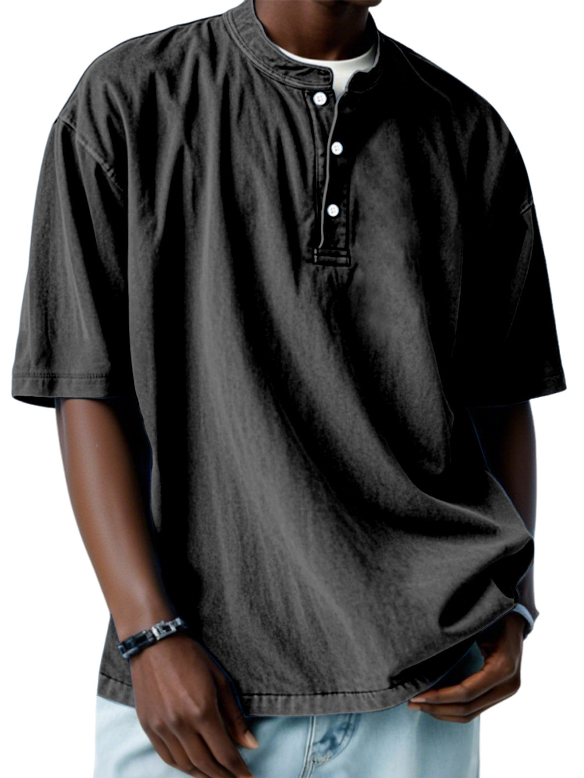 Men's Casual Simple Solid Color Short Sleeve Henley Shirt