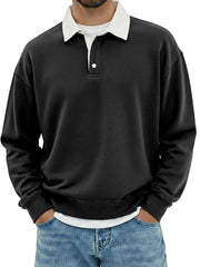 Men's Casual Solid Color Collar Color Simple Loose Long Sleeve Lar Polo Shirt