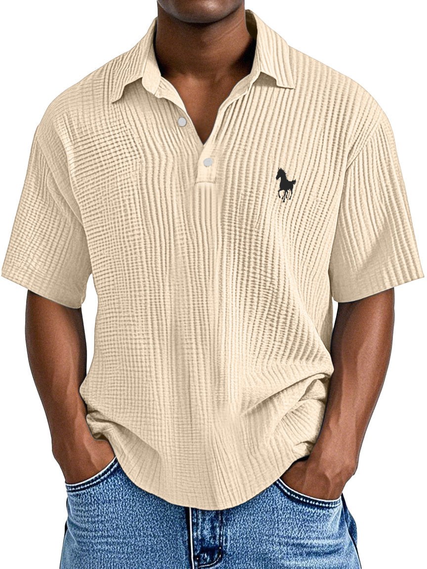 Men's Casual Simple Printed Texture Short-sleeved Polo Shirt