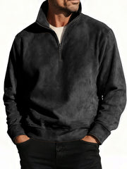 Men's Stylish Casual Suede Fabric Stand-up Collar Half-zip Long-sleeved Sweatshirt 