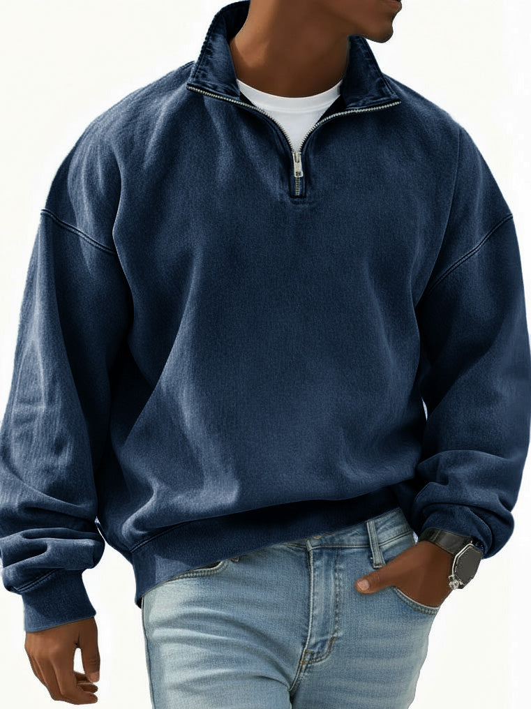 Men's Stylish Retro Half-zip Long-sleeved Stand-up Collar Sweatshirt 