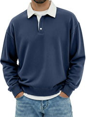 Men's Casual Solid Color Collar Color Simple Loose Long Sleeve Lar Polo Shirt