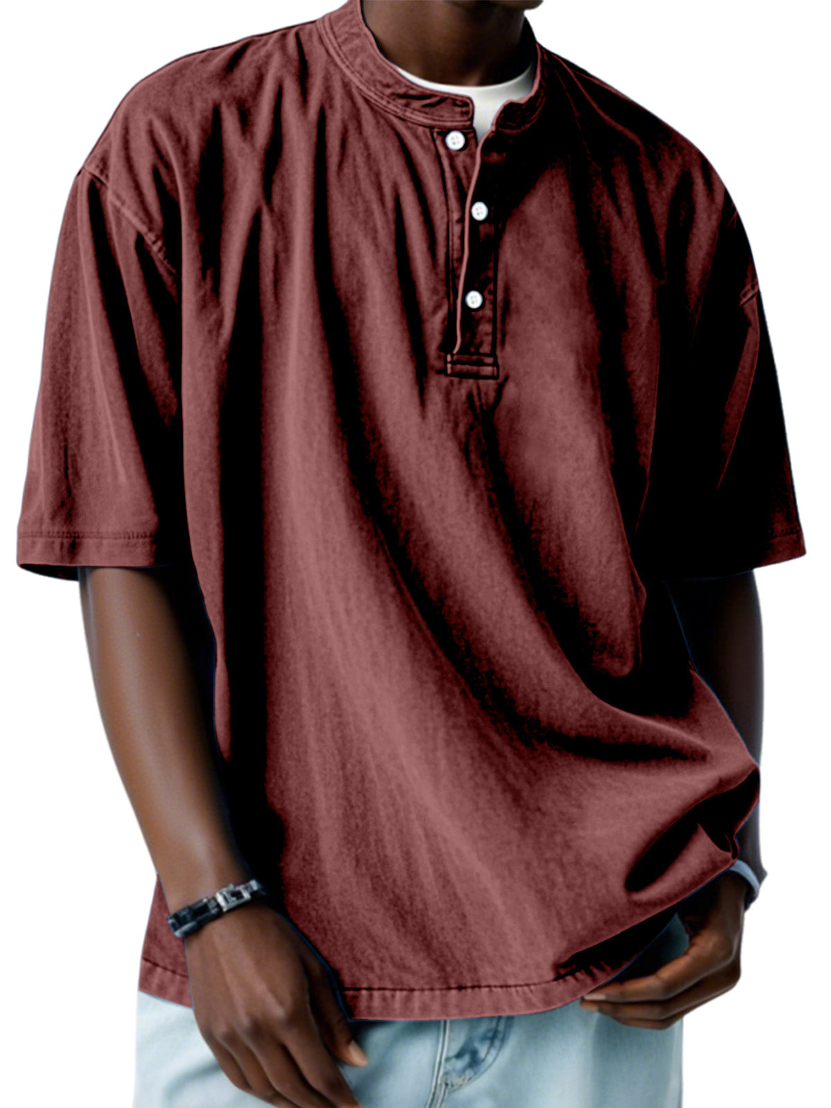 Men's Casual Simple Solid Color Short Sleeve Henley Shirt