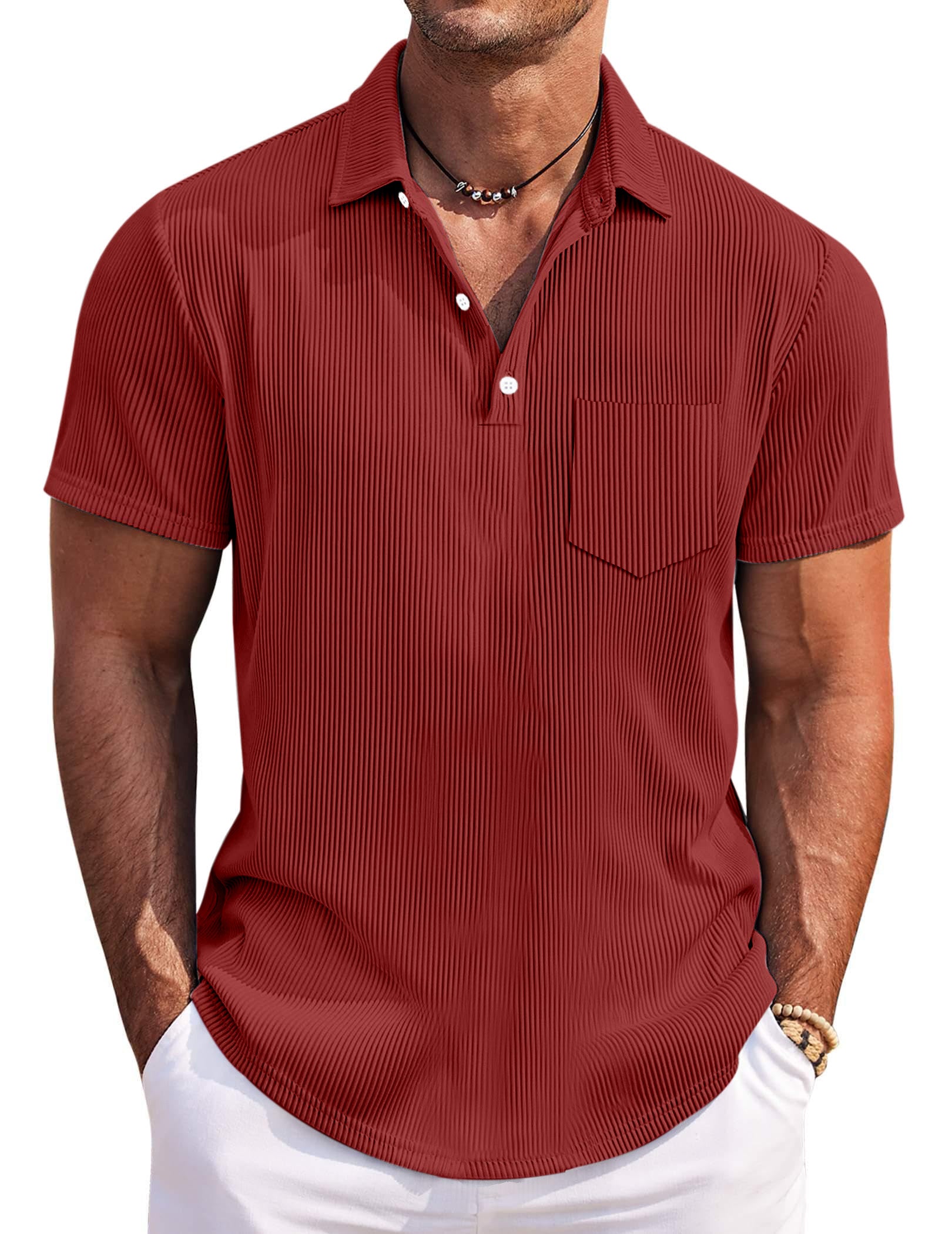 Men's Casual Simple Solid Color Pit Short Sleeve Lapel Polo Shirt