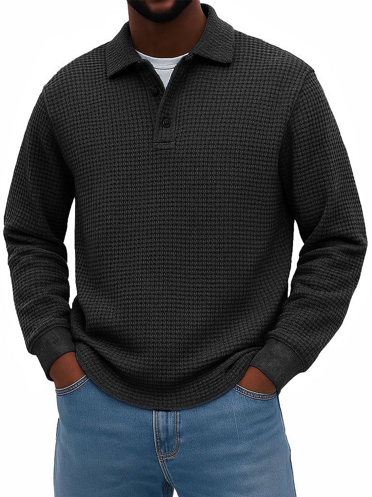 Men's Stylish Casual Corduroy Lapel Long-sleeved Polo Shirt 