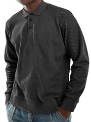 Men's Everyday Waffle Lapel Button-down Casual Long-sleeved Polo Shirt