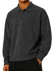 Men's Fashionable Daily Casual Lapel Long Sleeve Loose Hoodie Polo Shirt 