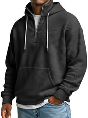 Men's Waffle Collar Zipper Casual Loose Hooded Sweatshirt