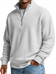 Men's Everyday Waffle Stand Collar Zipper Casual Long Sleeve T-shirt