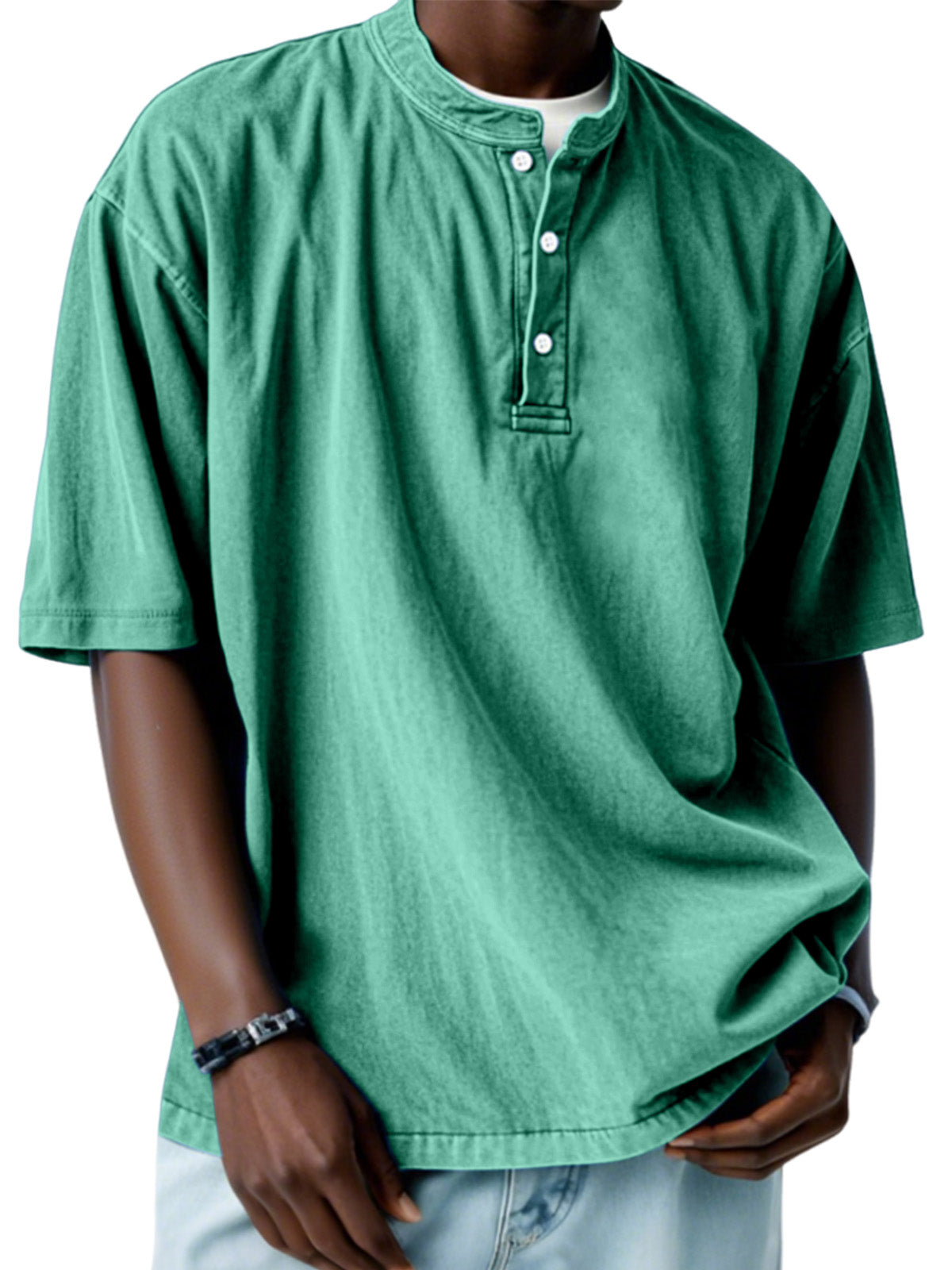 Men's Casual Simple Solid Color Short Sleeve Henley Shirt