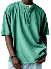 Men's Casual Simple Solid Color Short Sleeve Henley Shirt