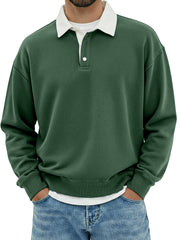 Men's Casual Solid Color Collar Color Simple Loose Long Sleeve Lar Polo Shirt