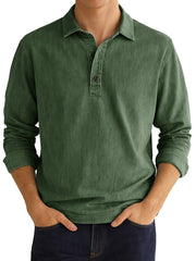  Men's Stylish Vintage Distressed Lapel Long-sleeved Polo Shirt