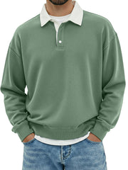 Men's Casual Solid Color Collar Color Simple Loose Long Sleeve Lar Polo Shirt
