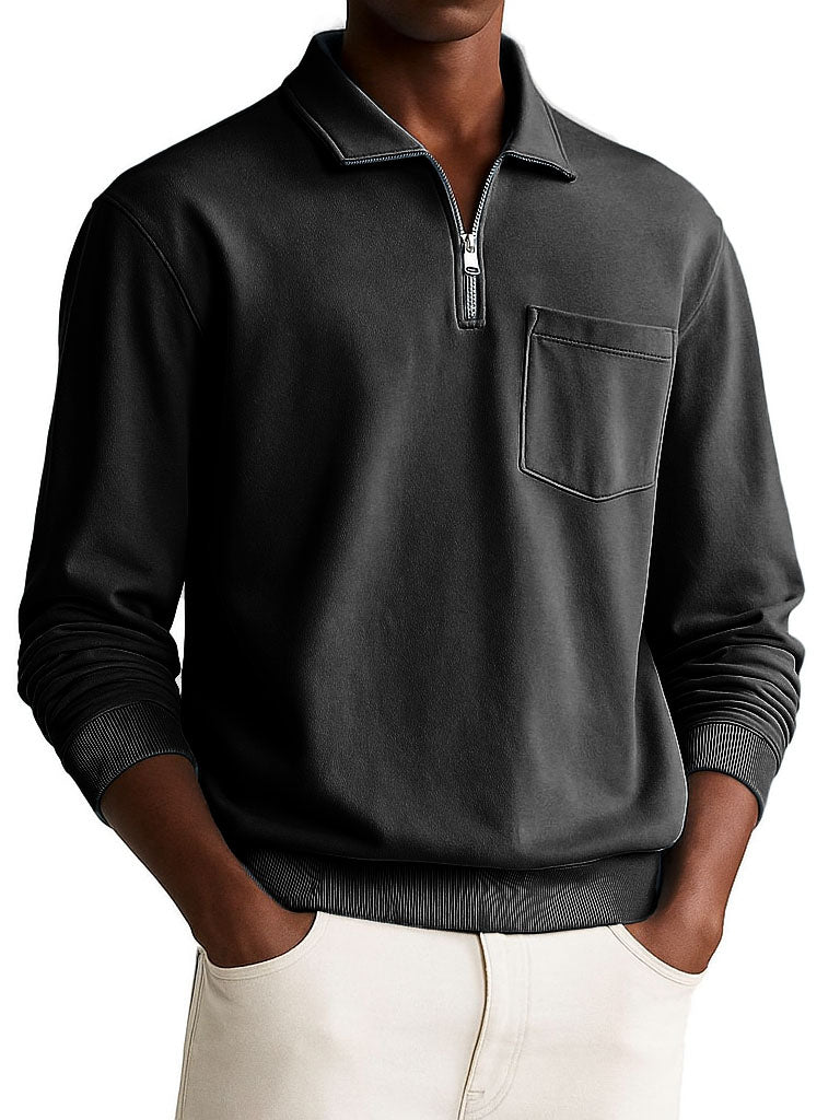 Men's Stylish Retro Everyday Multicolor Long-sleeved Lapel Pocket Polo Shirt 
