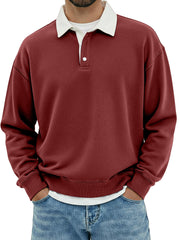 Men's Casual Solid Color Collar Color Simple Loose Long Sleeve Lar Polo Shirt