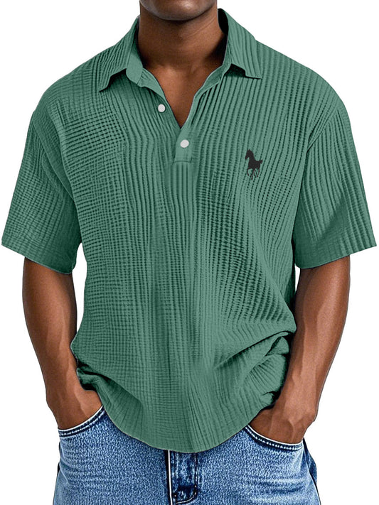 Men's Casual Simple Printed Texture Short-sleeved Polo Shirt