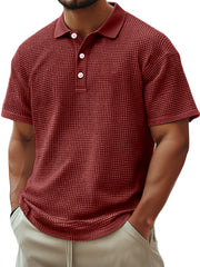 Men's Everyday Waffle Casual Lapel Button Down Comfortable Short-sleeved Polo Shirt