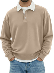 Men's Casual Solid Color Collar Color Simple Loose Long Sleeve Lar Polo Shirt