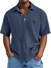 Men's Casual Simple Printed Texture Short-sleeved Polo Shirt