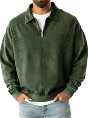 Men's Fashion Casual Stitching Lapel Zippered Polo Shirt