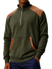 Men's Clothing Fashionable Casual Stitching Pit Strip Corduroy Fabric Pockets Stand Collar Zipper Sweatshirt 