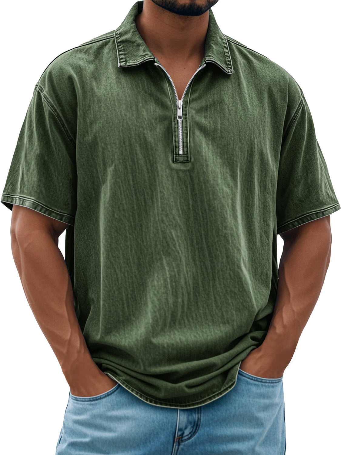 Men's Retro Daily Lapel Zipper Casual Short Sleeve POLO Shirt