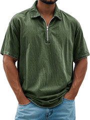 Men's Retro Daily Lapel Zipper Casual Short Sleeve POLO Shirt