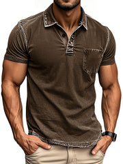 Men's Vintage Outdoor Distressed Short Sleeve Pocket Polo Shirt