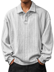 Men's Daily Jacquard Texture Lapel Button Long Sleeved Polo Shirt