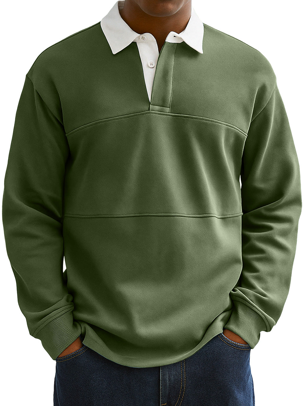 Men's Fashionable Everyday Colorblock Lapel Button Loose Casual Long-sleeved Polo Shirt