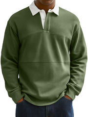 Men's Fashionable Everyday Colorblock Lapel Button Loose Casual Long-sleeved Polo Shirt