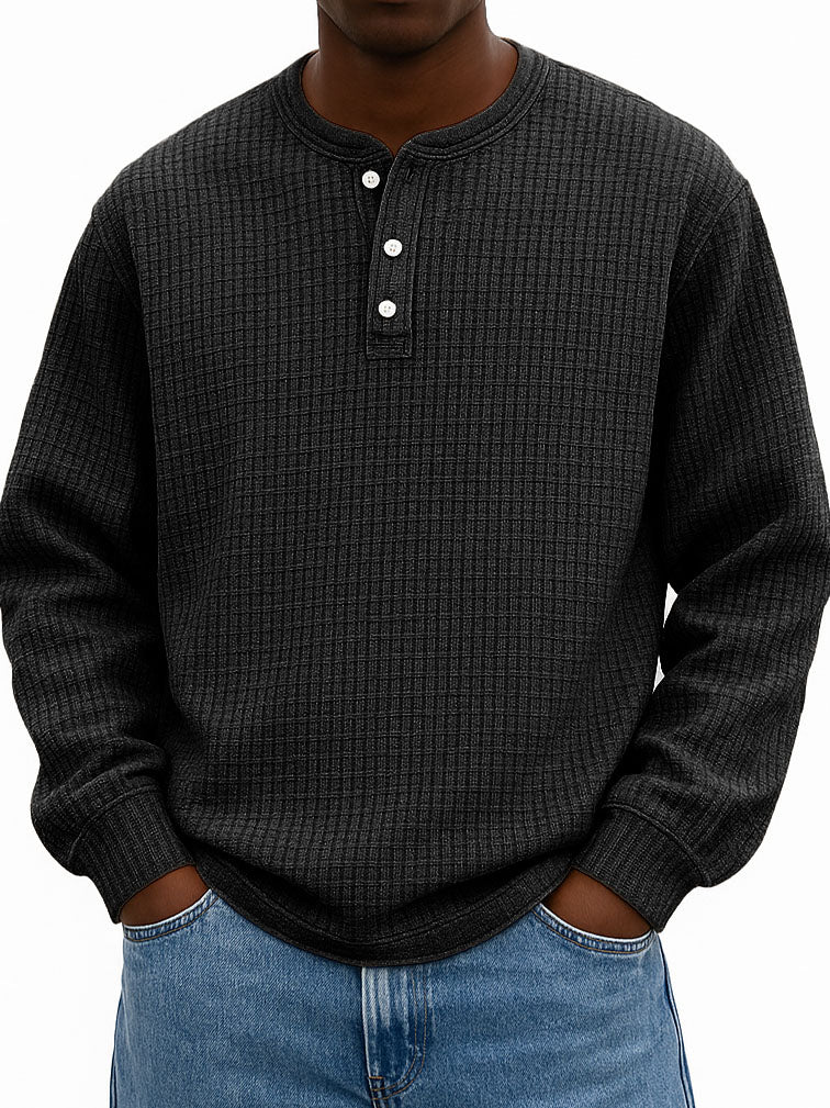  Men's Stylish Casual Corn-patterned Corduroy Fabric Stand-up Collar Half-zip Long-sleeved Henley Shirt