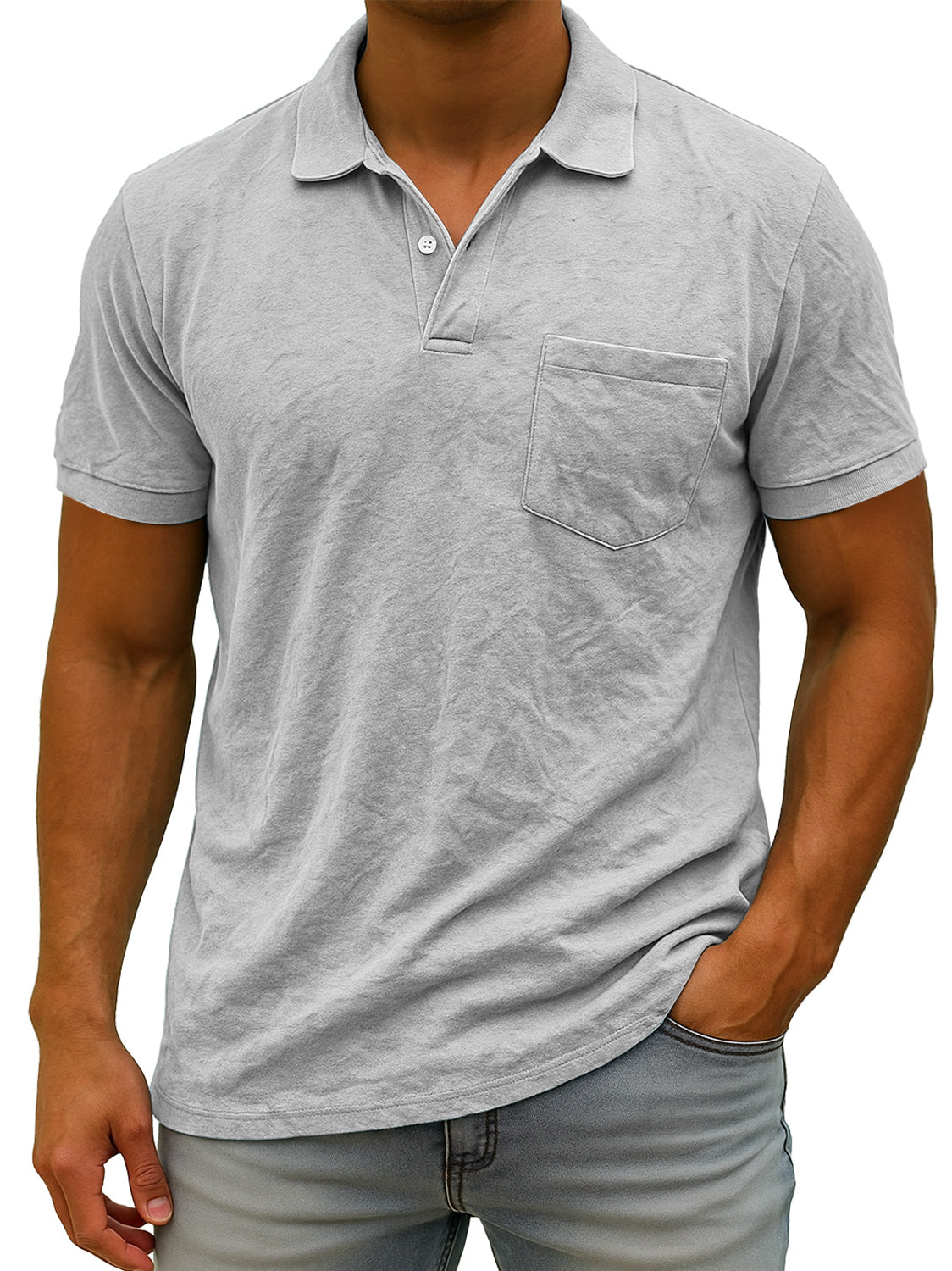 Men's Daily Suede Casual Lapel Pocket Comfort Short Sleeve POLO Shirt