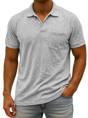 Men's Daily Suede Casual Lapel Pocket Comfort Short Sleeve POLO Shirt