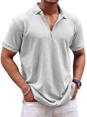 Men's Daily Waffle Casual Lapel Zipper Comfort Short Sleeve POLO Shirt