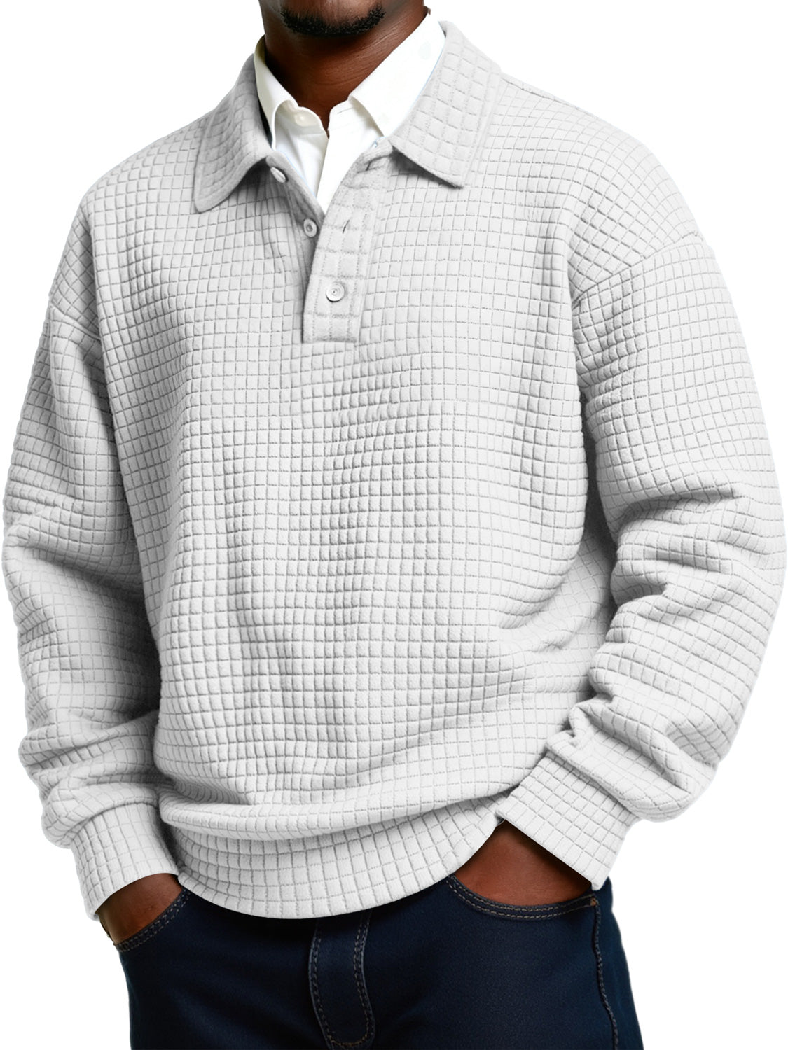 Men's Daily Small Plaid Lapel Button Casual Long-sleeved Polo Shirt