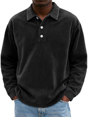 Men's Stylish Retro Casual Corduroy Lapel Long-sleeved Polo Shirt 