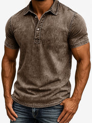 Men's Fashion Outdoor Retro Distressed Fabric Short Sleeve Polo Shirt 