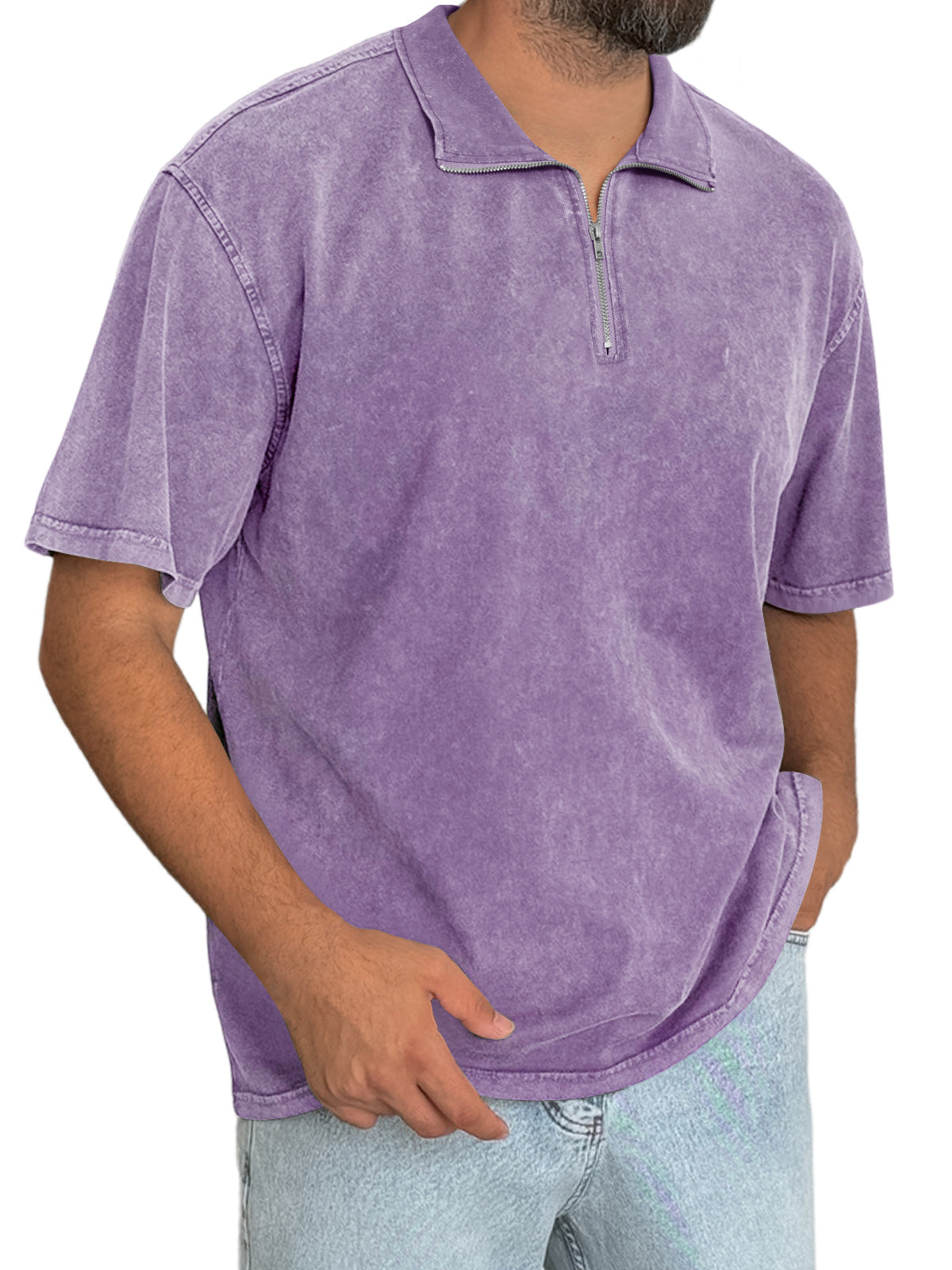 Men's Everyday Retro Stand Collar Zipper Casual Short Sleeve T-Shirt