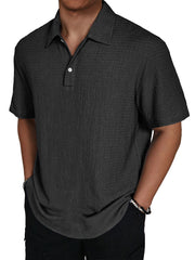 Men's Fashion Texture Lapel Button Casual Solid Color Short Sleeve POLO Shirt