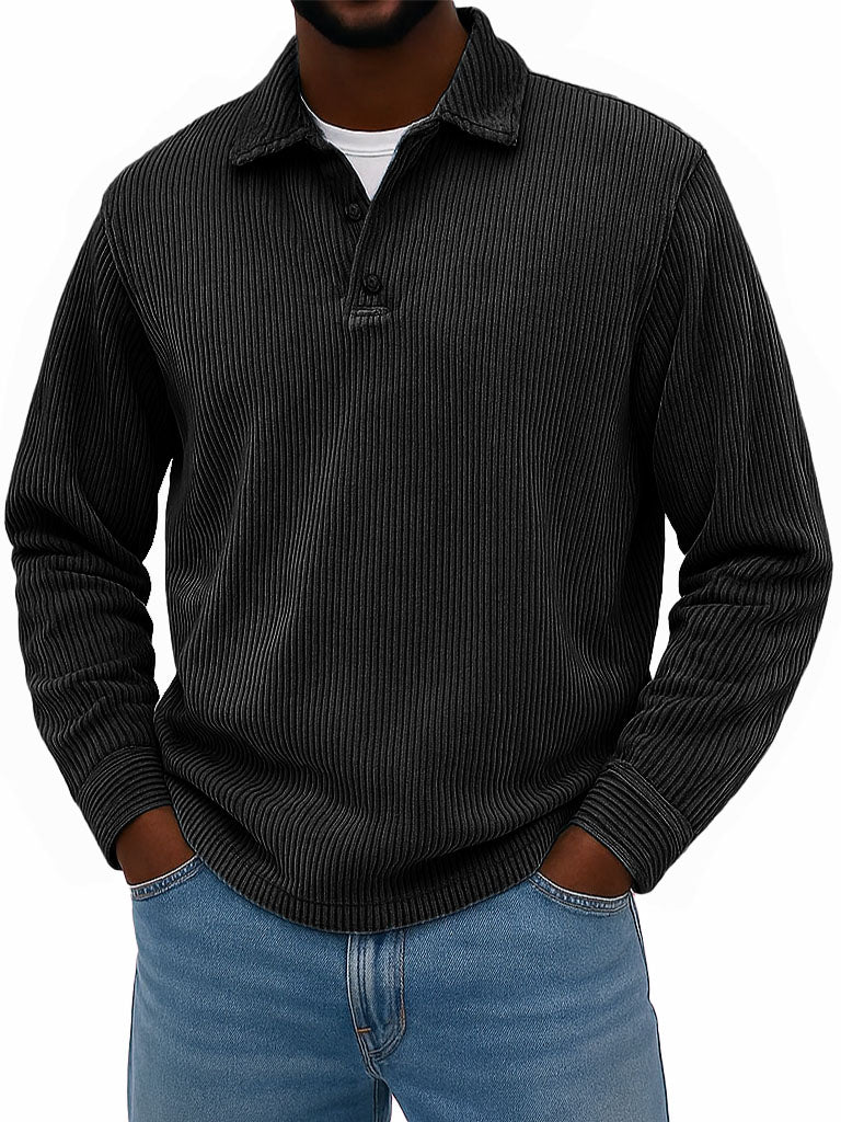 Men's Stylish Casual Corduroy Lapel Long-sleeved Polo Shirt 