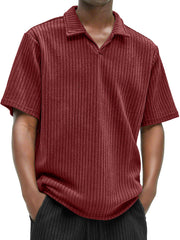 Men's Daily Texture Casual V-neck Solid Color Comfortable Short-sleeved Polo Shirt