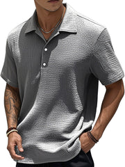  Men's Fashion Retro Pleated Fabric Short-sleeved Polo Shirt 