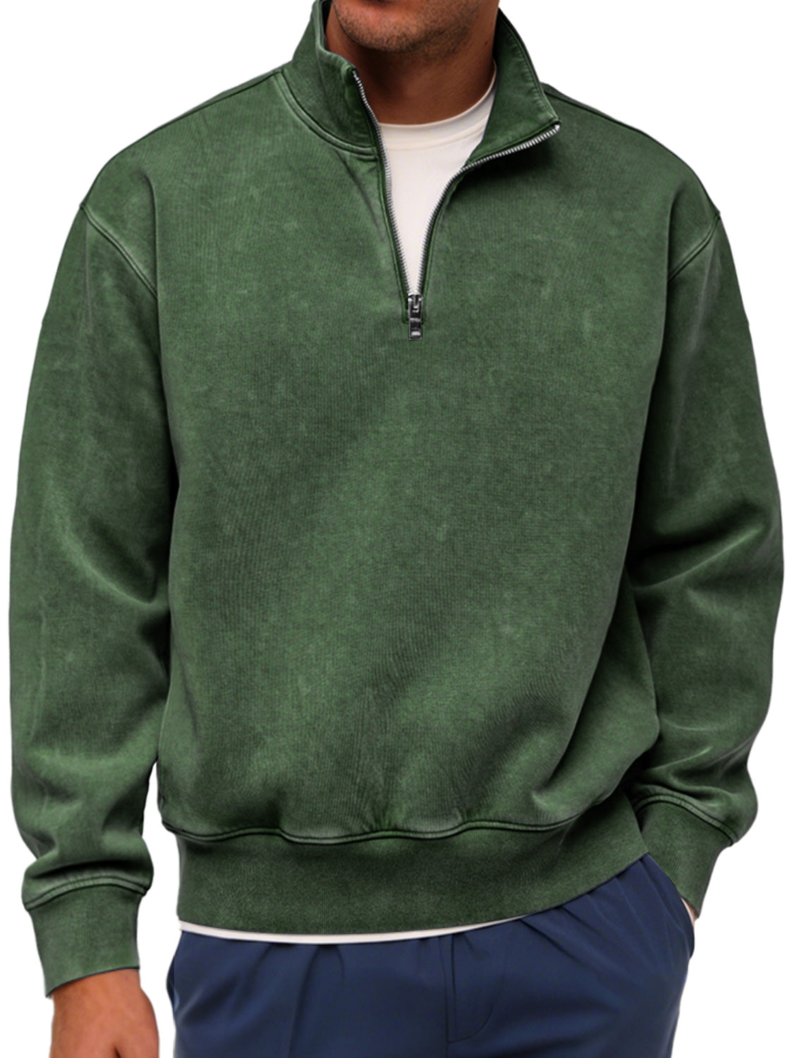 Men's Retro Fashion Stand Collar Zipper Casual Loose Sweatshirt