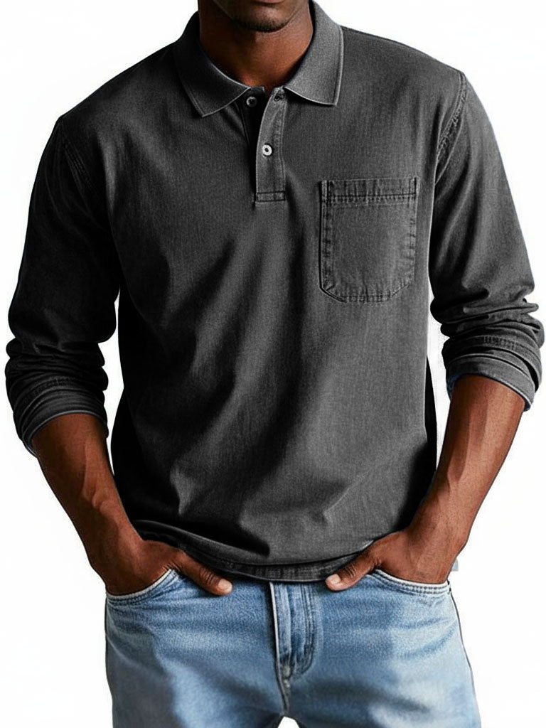Men's Trendy Retro Lapel Long-sleeved Pocket Polo Shirt 