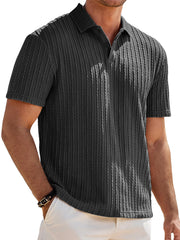 Men's Jacquard Texture Casual Lapel Button Solid Color Short-sleeved Polo Shirt