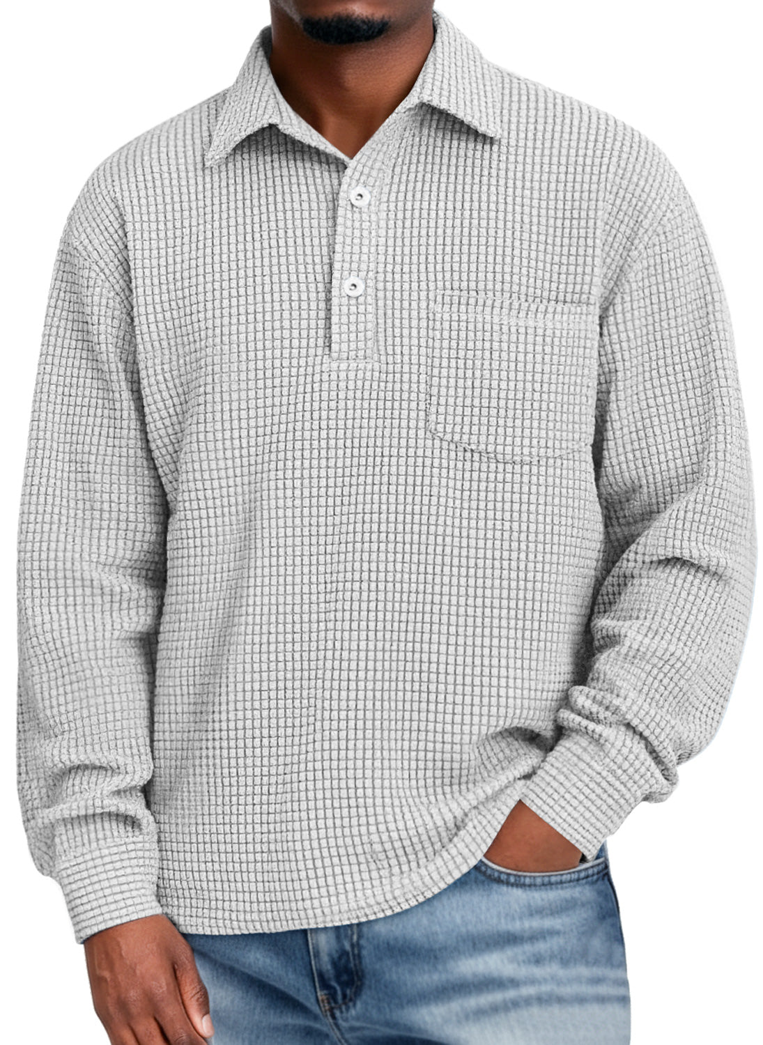 Men's Everyday Corduroy Corn Plaid Lapel Button-down Casual Pocket Long-sleeved Polo Shirt